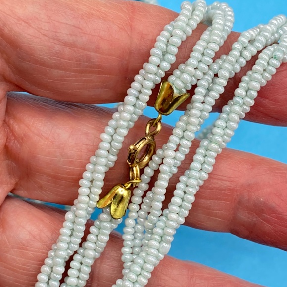 Vintage Mint Green Seed Bead 46" Super Long Twist Necklace - Picture 3 of 10